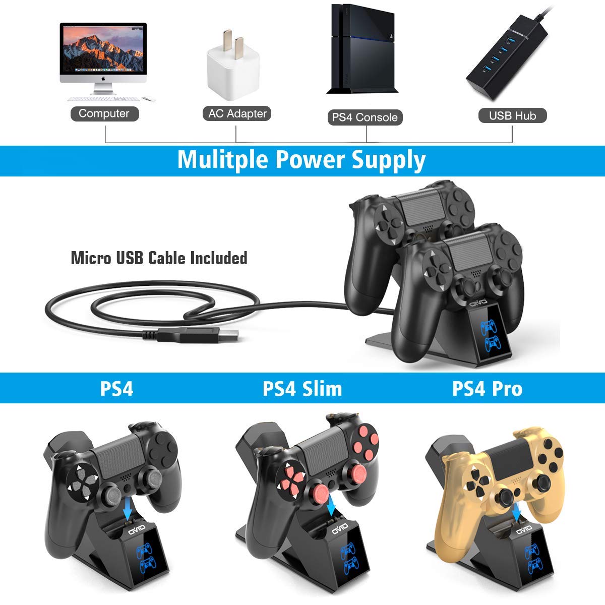 OIVO PS4 Dual Controller Charging Dock