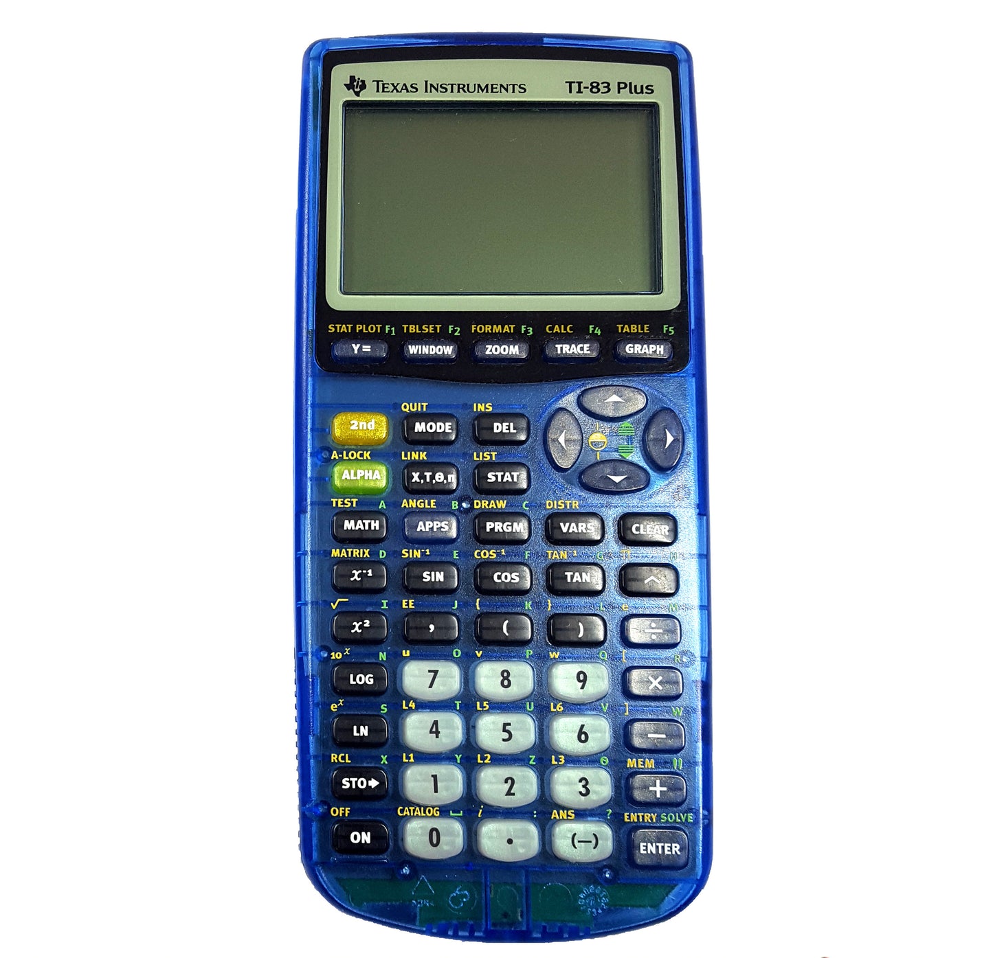 Clear Blue TI 83 Plus Graphing Calculator with Slide Cover and Battery Cover