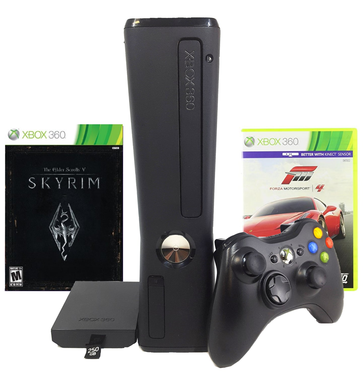 Xbox 360 250GB Game Console with Forza Motorsport 4 Essentials and Skyrim
