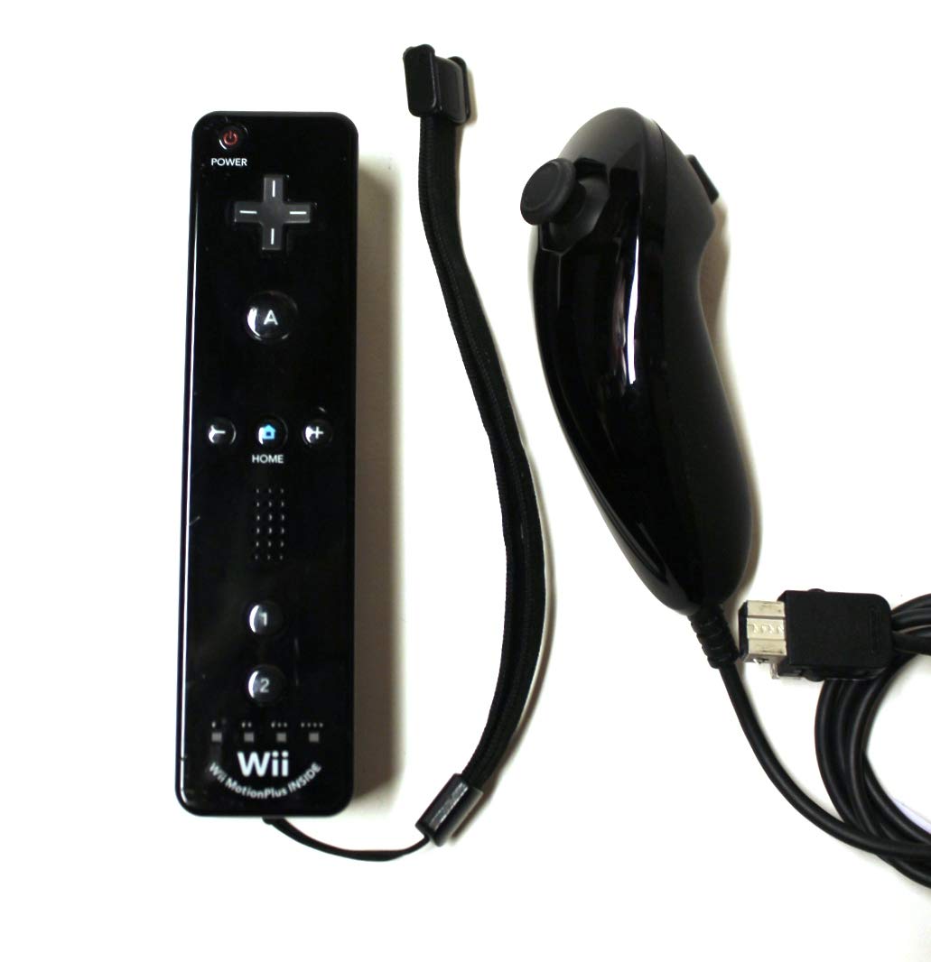 Official Nintendo Wii Black Remote Plus Controller & Black Nunchuk Bundle