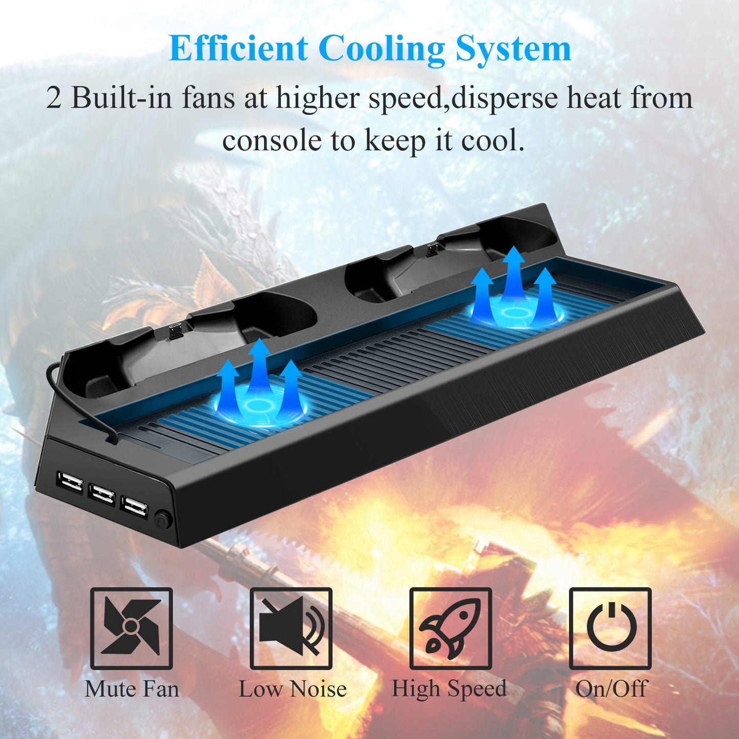 PS4 Pro Cooling Stand, Controller Charger, and USB Hub