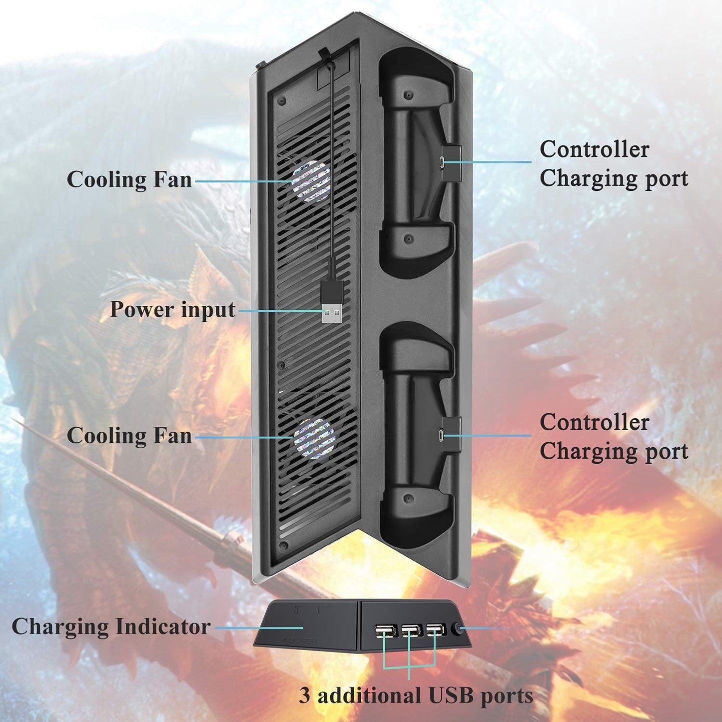 PS4 Pro Cooling Stand, Controller Charger, and USB Hub