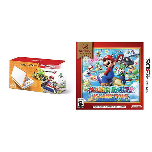 Nintendo 'New' 2DS XL - White/Orange w/Mario Kart 7 & Mario Party: Island Tour