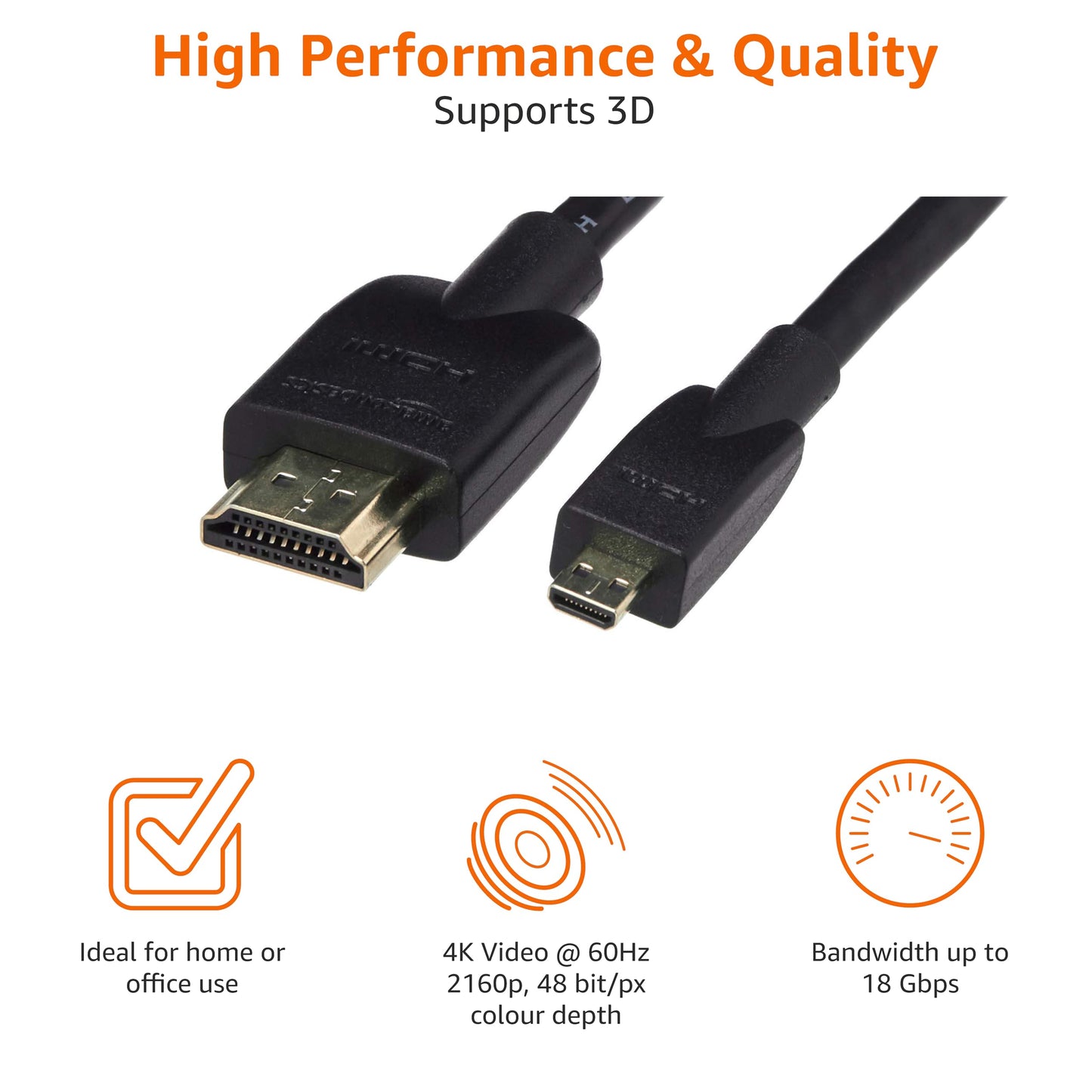 Micro HDMI to HDMI 3 ft Display Cable