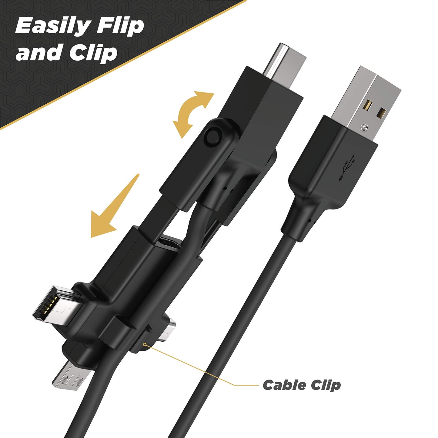 4-in-1 USB-C, Mini USB, Mini B & Micro USB to USB Charge & Sync 3ft Cable