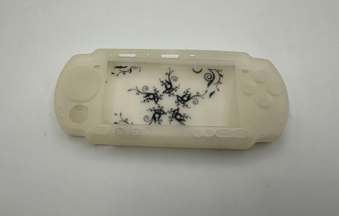 Sony PSP 2000/3000 Silicone Sleeve Skin Cover - Clear/Floral Black