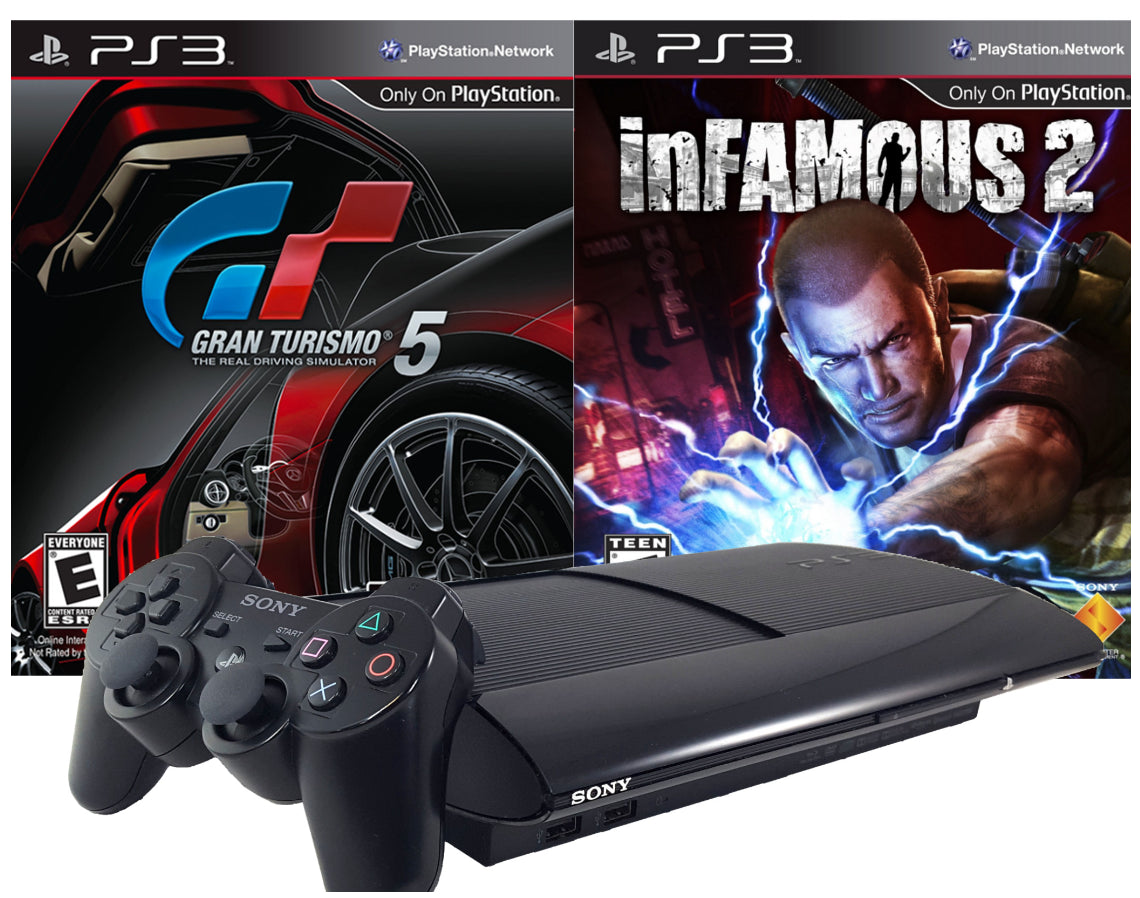 Refurbished Playstation 3 Super Slim 500GB Gran Turismo 5 Infamous 2 Bundle