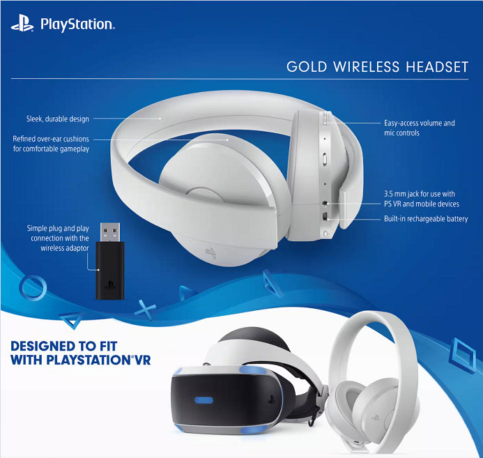 PlayStation Gold Wireless Headset 7.1 Surround Sound White - PlayStation 4