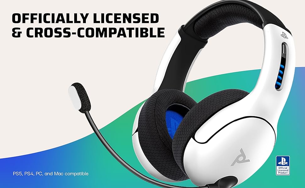 PDP Gaming LVL50 Wireless Headset With Noise Cancelling Microphone - White/Blue