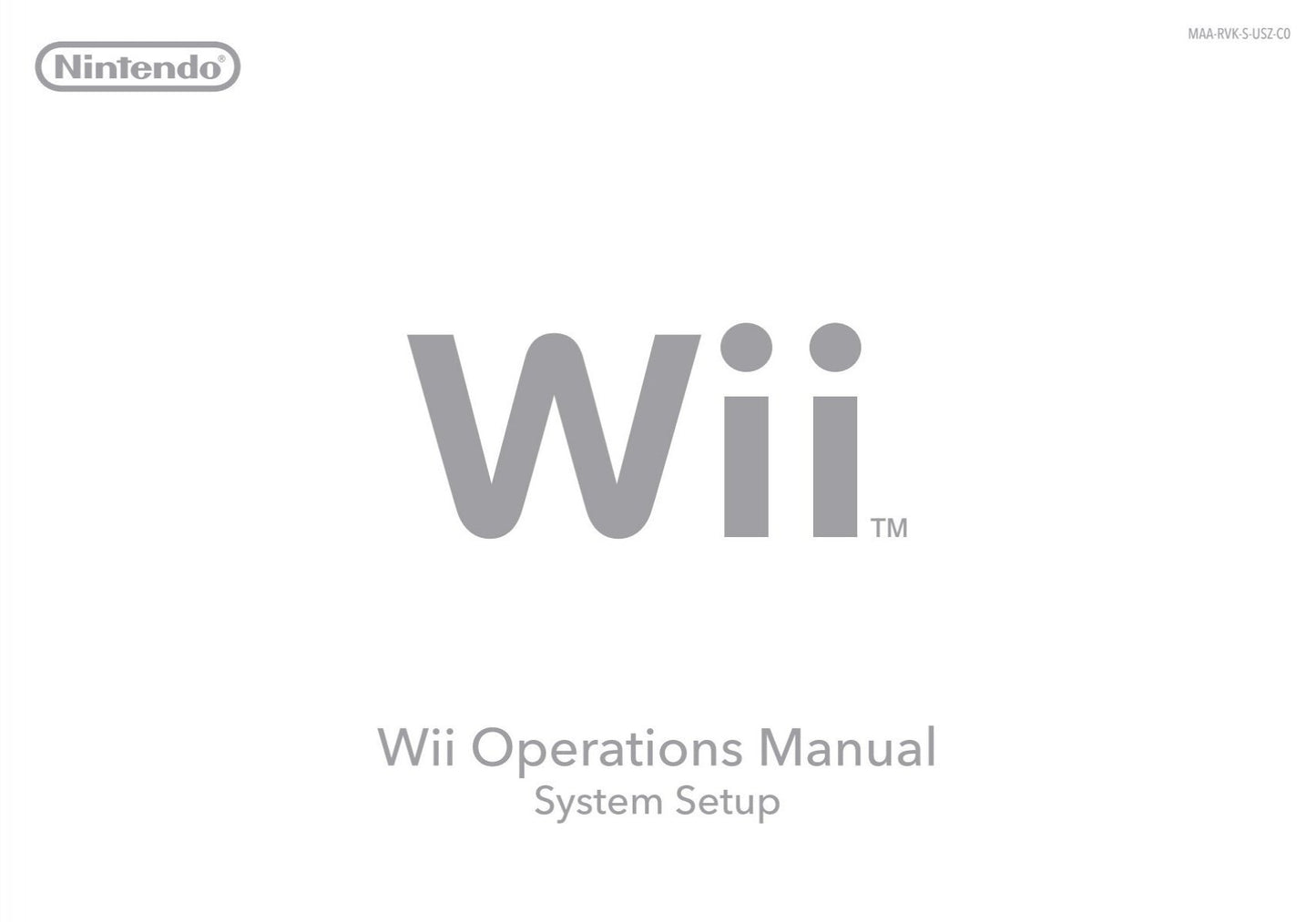 Nintendo Wii Operations Manual System Setup