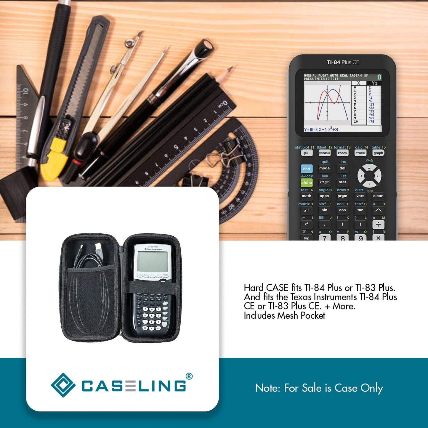 Caseling Hard Zippered Case for TI-84 Plus CE and Others - Black