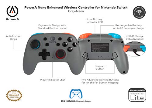 PowerA Nano Enhanced Wireless Controller for Nintendo Switch - Grey-Neon