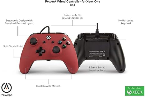 Wired Officially Licensed Controller for Xbox One & Windows 10 - Red